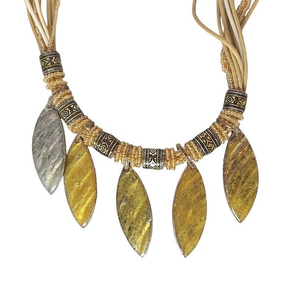 Avenue Multi Strand Seed Beads Boho Leaf Dangles Necklace - Picture 3 of 8